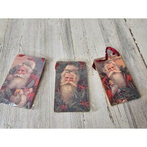 Vintage Santa cardboard hanging ornament wooden toys glitter unique vintage styl